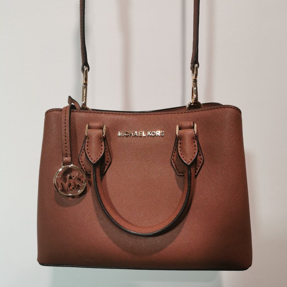 Cognac/Gold Saffiano Leather Satchel/Crossbody EUC #251